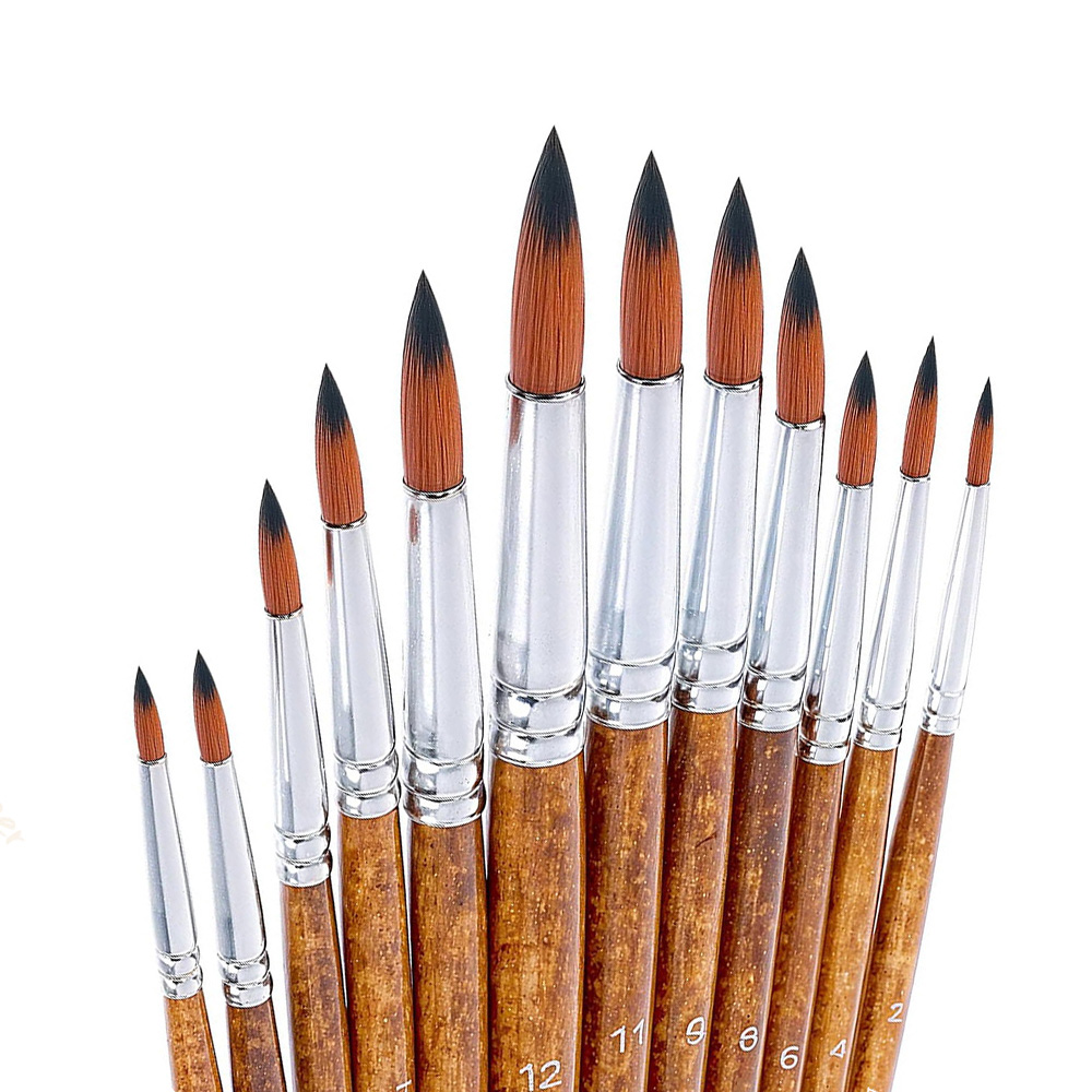 Gouache Paint Set - 12pcs Artist Watercolor Paint Brushes, Round
