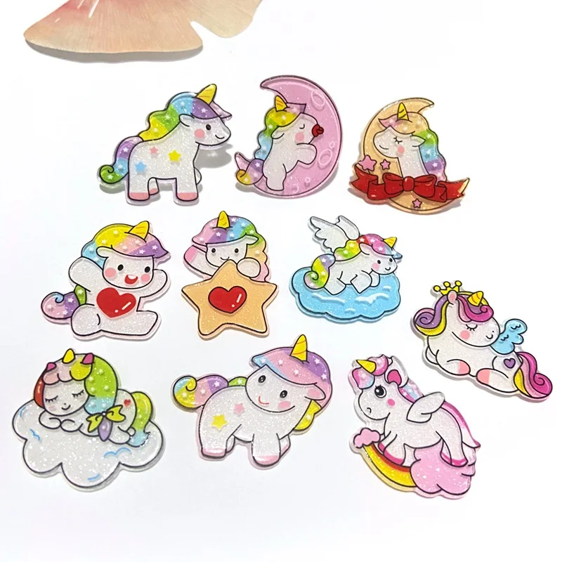 Art Craft Unicorn - 10Pcs/lots New Planar Unicorn Rainbow Flatback