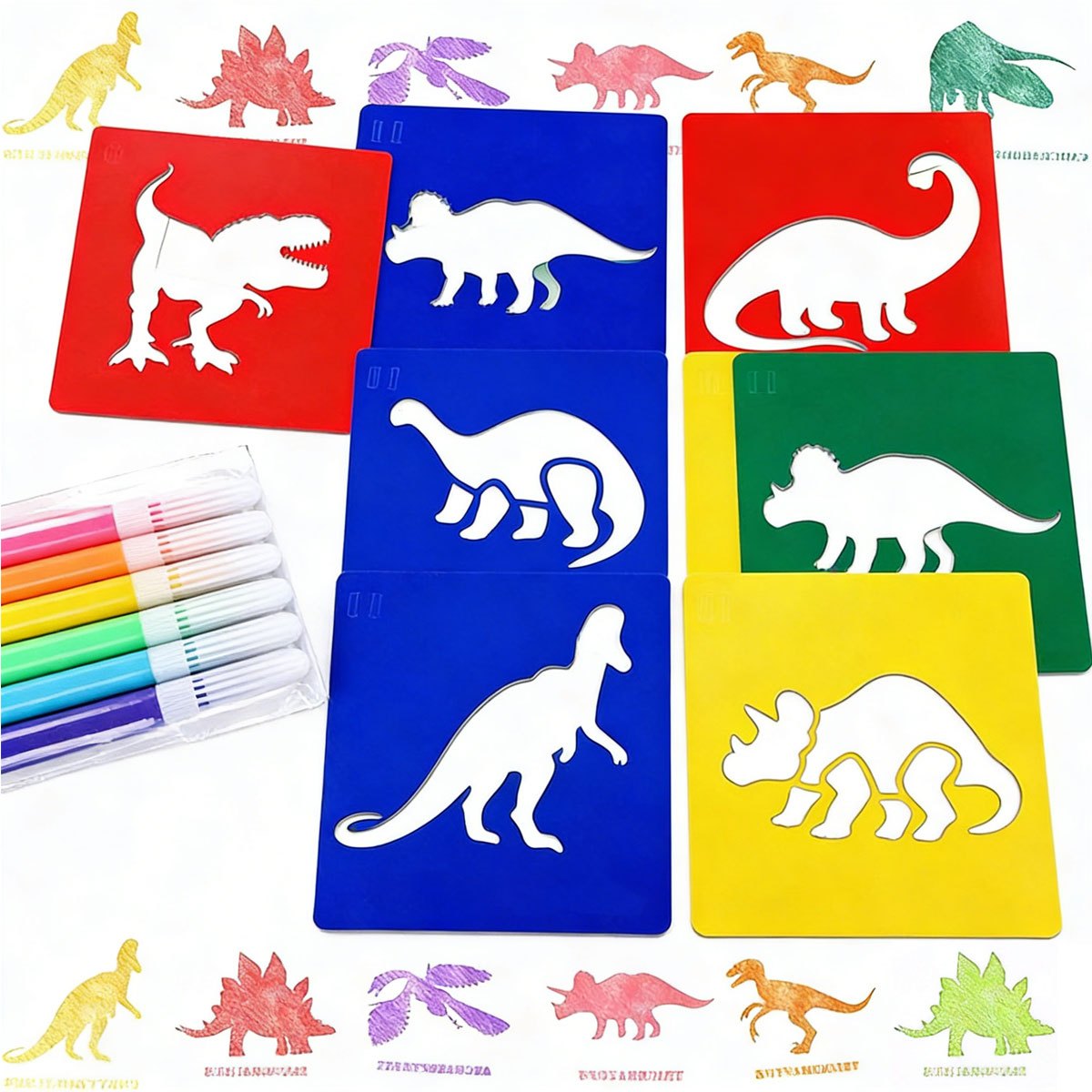 Art Craft Dinosaurs - 6Pcs Dinosaur Painting Stencils with 6Pcs