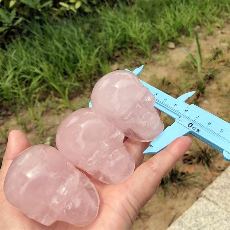 Art Craft Rose - Natural Rose Quartz Skull Carving Gemstone