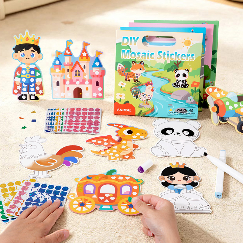 Art Craft Dinosaurs - 2-in-1 DIY Mosaic Sticker & Coloring