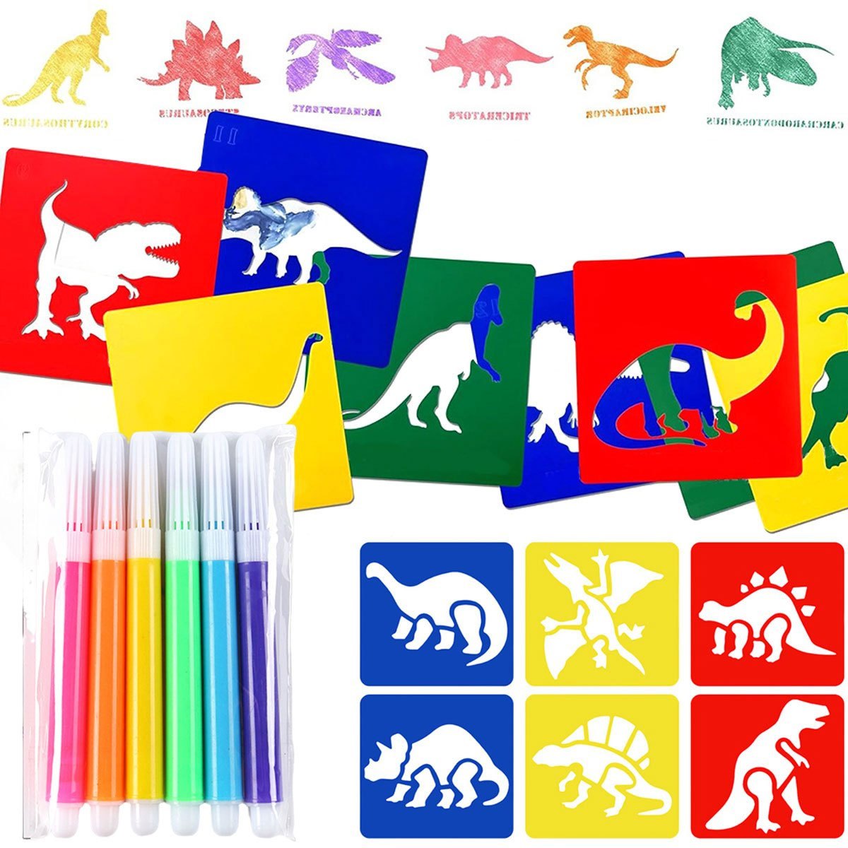 6Pcs Dinosaur Painting Stencil - огляд і ціна Art Craft Dinosaurs