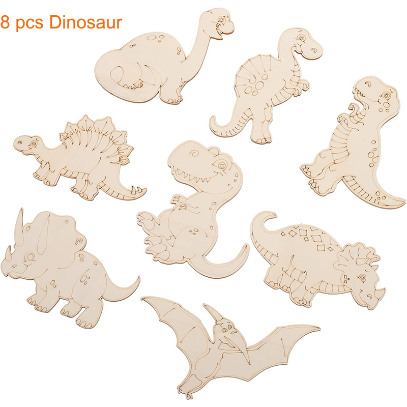 8/24 Pieces Unfinished Wooden  - огляд і ціна Art Craft Dinosaurs