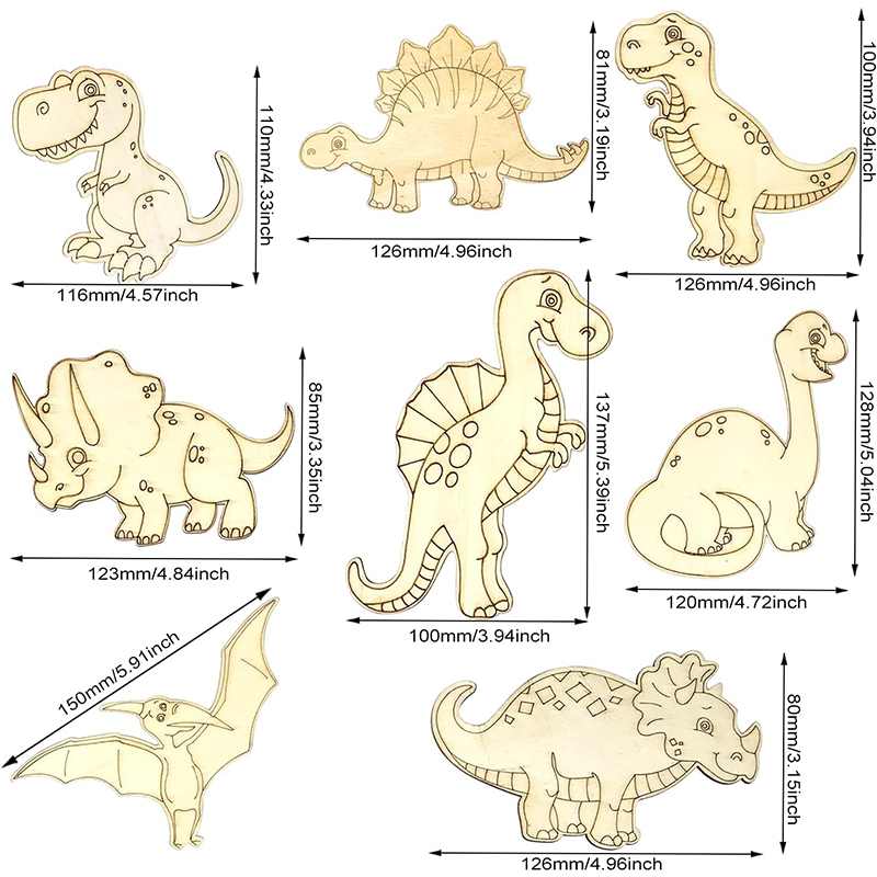 8/24 Pieces Unfinished Wooden  - огляд і ціна Art Craft Dinosaurs